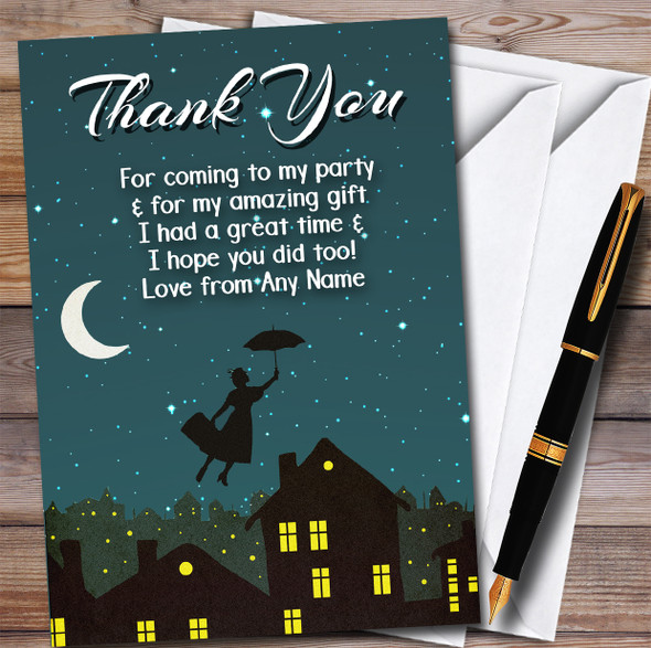 Mary Poppins Night Children's Kids Personalized Birthday Party Thank You Cards