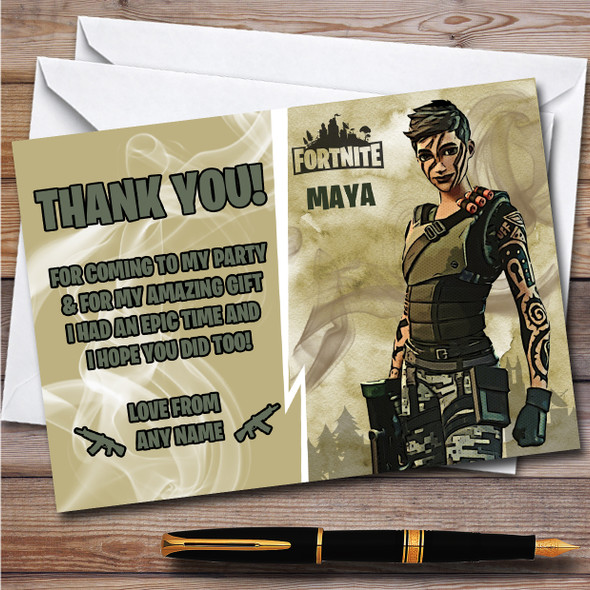 Maya Gaming Comic Style Fortnite Skin Children's Birthday Party Thank You Cards