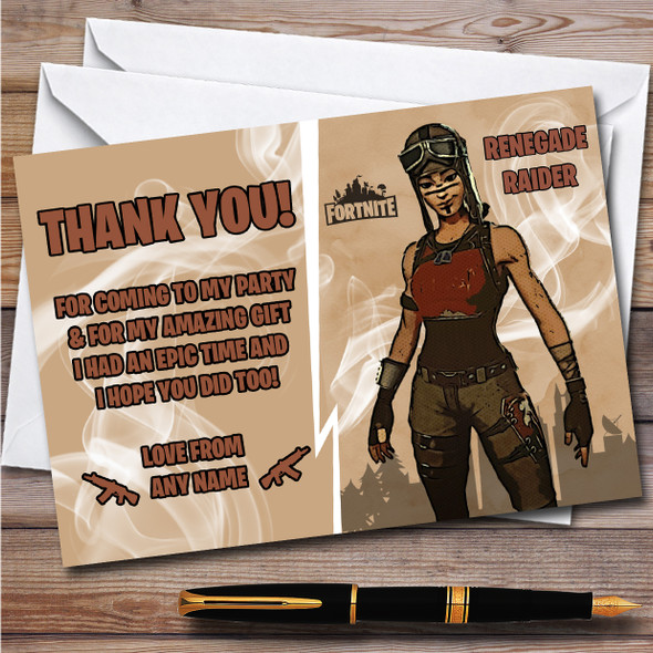 Renegade Raider Gaming Comic Style Fortnite Skin Birthday Party Thank You Cards