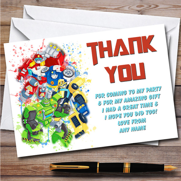 Rescue Bots Academy Splatter Art Children's Birthday Party Thank You Cards