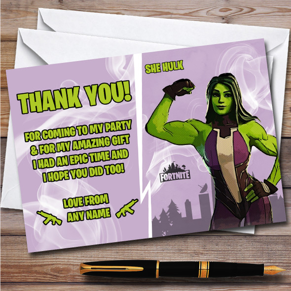 She Hulk Gaming Comic Style Fortnite Skin Birthday Party Thank You Cards