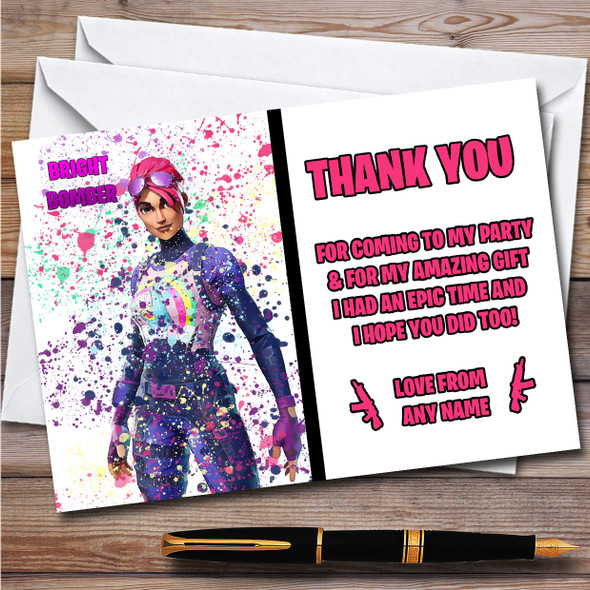 Splatter Art Gaming Fortnite Bright Bomber Birthday Party Thank You Cards