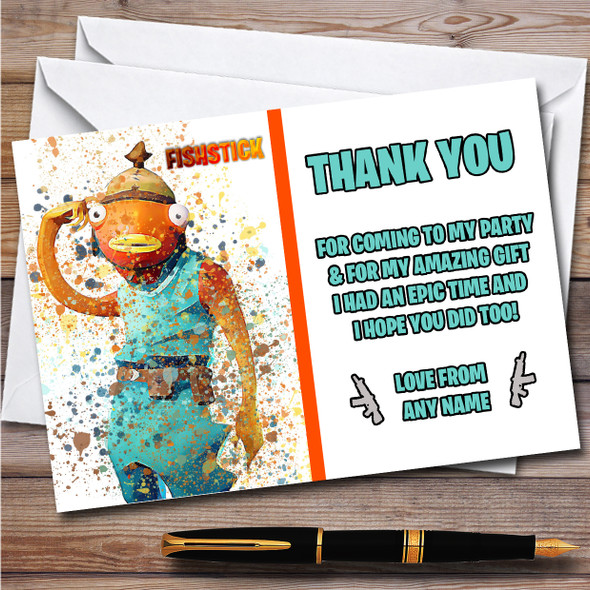 Splatter Art Gaming Fortnite Fishstick Children's Birthday Party Thank You Cards