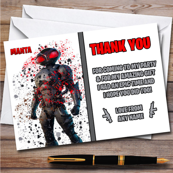 Splatter Art Gaming Fortnite Manta Children's Birthday Party Thank You Cards