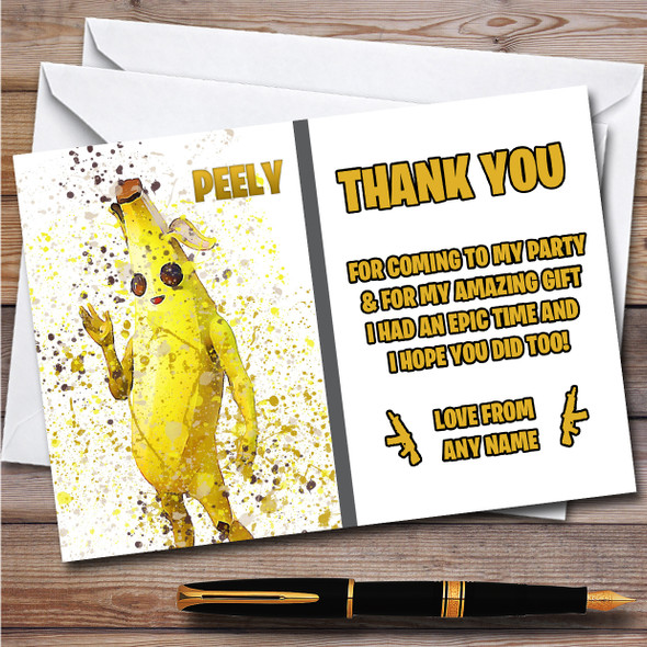 Splatter Art Gaming Fortnite Peely Children's Birthday Party Thank You Cards