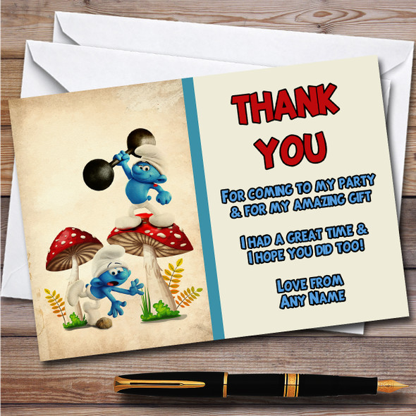 Clumsy Smurfan And Hefty Smurf Children's Birthday Party Thank You Cards