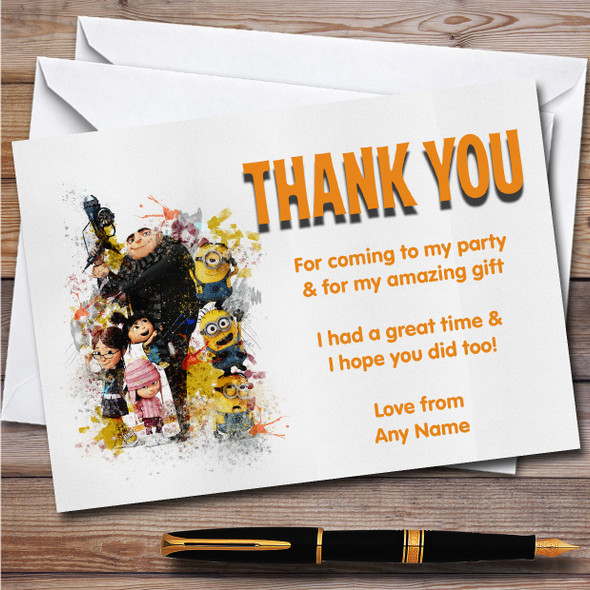 Despicable Me Watercolour Splatter Children's Birthday Party Thank You Cards