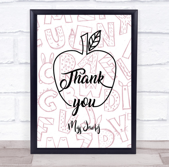 Thank You Teacher Characters Apple Personalized Wall Art Print