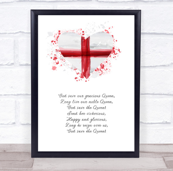 England Watercolour Heart Splatter Art Anthem Quote Wall Art Print