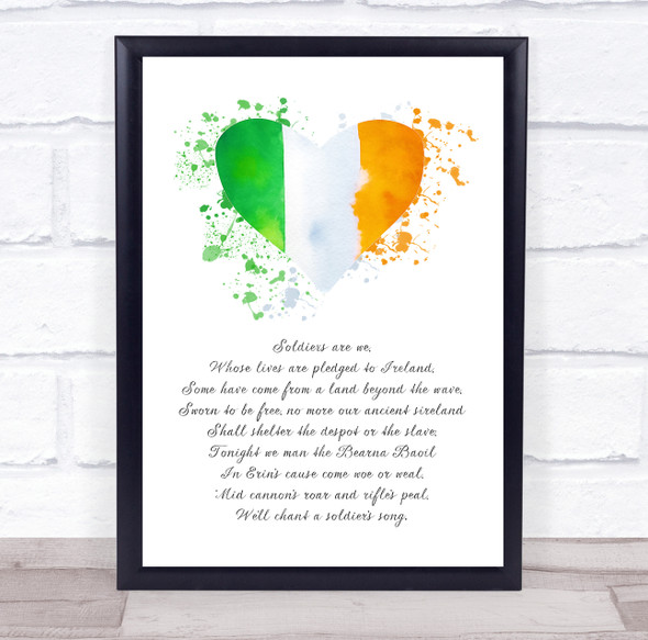Ireland Watercolour Heart Splatter Art Anthem Quote Wall Art Print