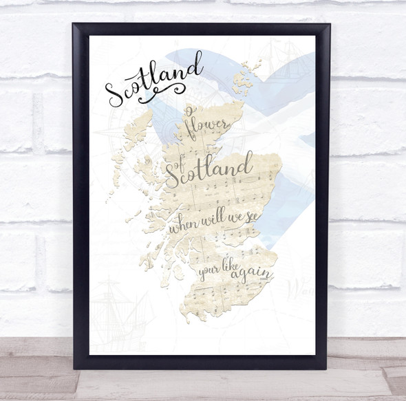 Scotland Beautiful Shape Of Country Lyrics & Music Wall Art Print