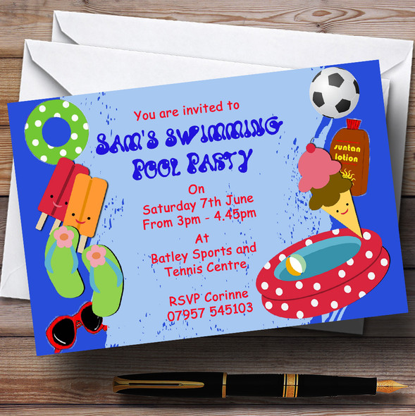 Swimming Pool Beach Personalized Party Invitations
