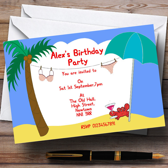 Palm Tree Beach Personalized Birthday Party Invitations