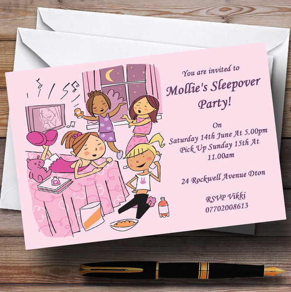 Pretty Pink Sleepover Makeup Slumber Personalized Party Invitations