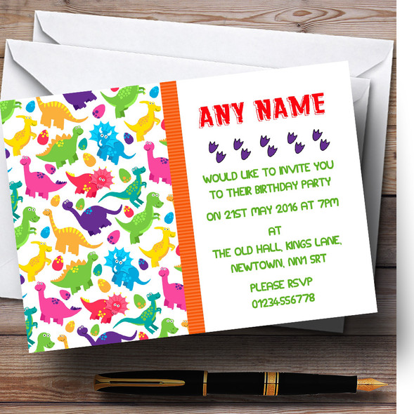 Colourful Dinosaurs And Footprints Personalized Children's Birthday Party Invitations