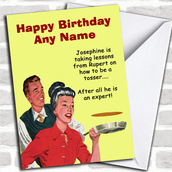 Funny Pancake Tosser Personalized Birthday Card