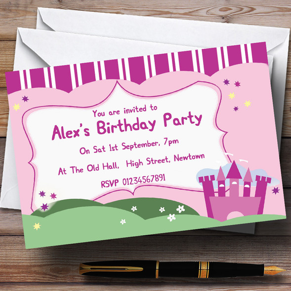 Pink Princess Castle Personalized Birthday Party Invitations