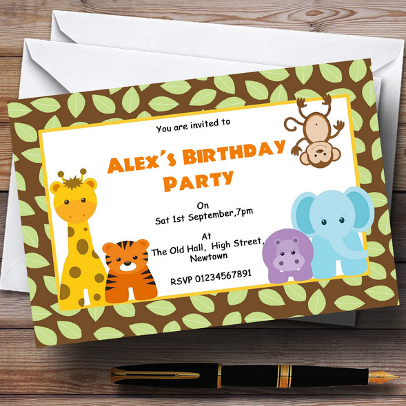 Animal Jungle Theme Personalized Birthday Party Invitations