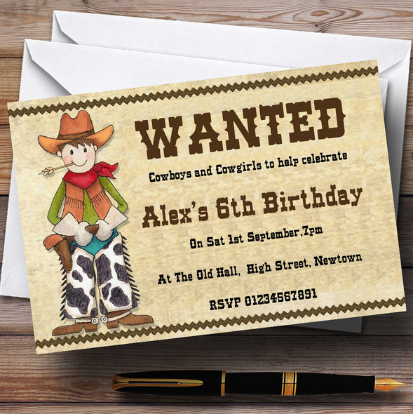 Cowboys And Cowgirls Theme Personalized Birthday Party Invitations