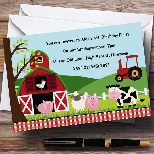 Farm Animals Farmyard Theme Personalized Birthday Party Invitations