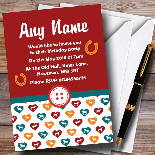 Red Green And White Horses Personalized Children's Birthday Party Invitations