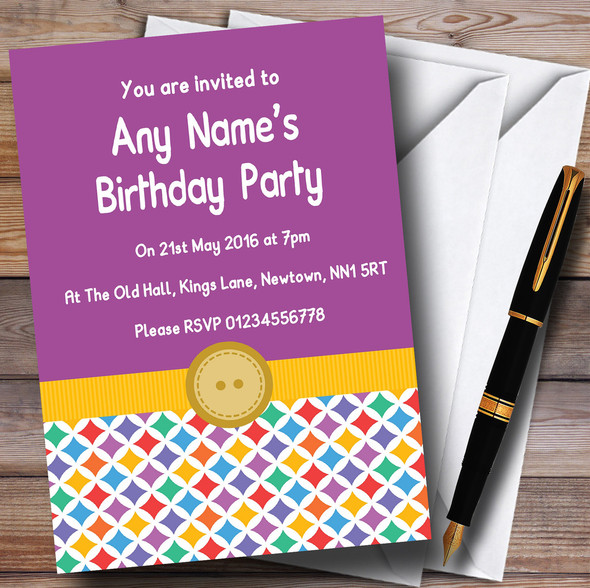 Rainbow Colours Button Purple Children's Kids Party Personalized Invitations