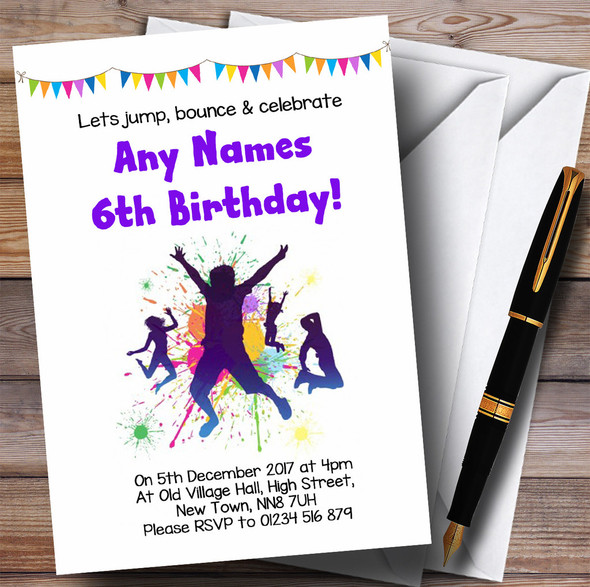 Colour Splash Trampoline Children's Birthday Party Invitations