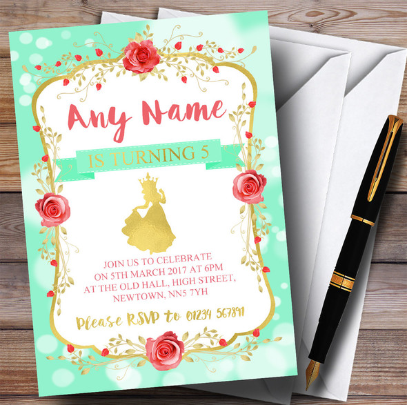 Green Princess Children's Birthday Party Invitations