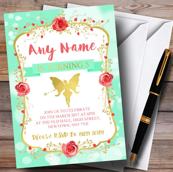Green Tinkerbell Pixie Fairy Children's Birthday Party Invitations