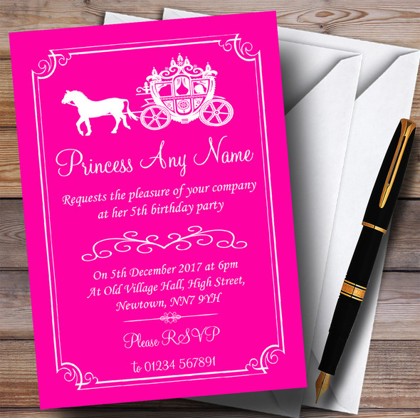 Hot Pink Horse Carriage Princess Children's Birthday Party Invitations