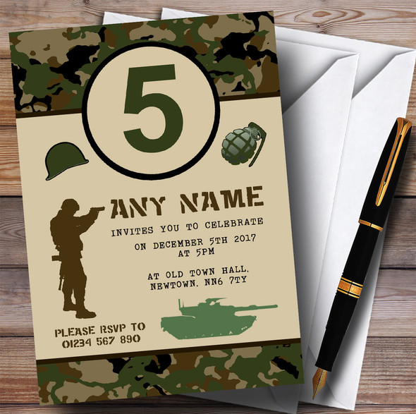 Any Age Soldier Army Camouflage Children's Birthday Party Invitations