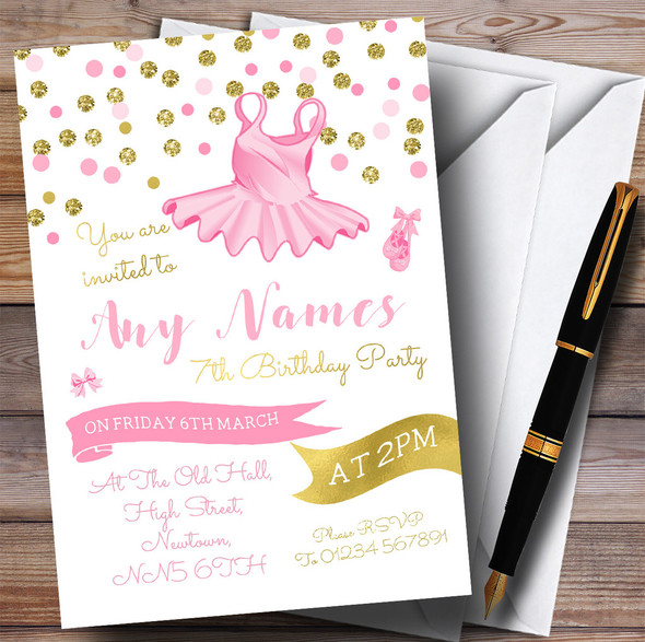 Pink Tutu Ballerina Ballet Children's Birthday Party Invitations