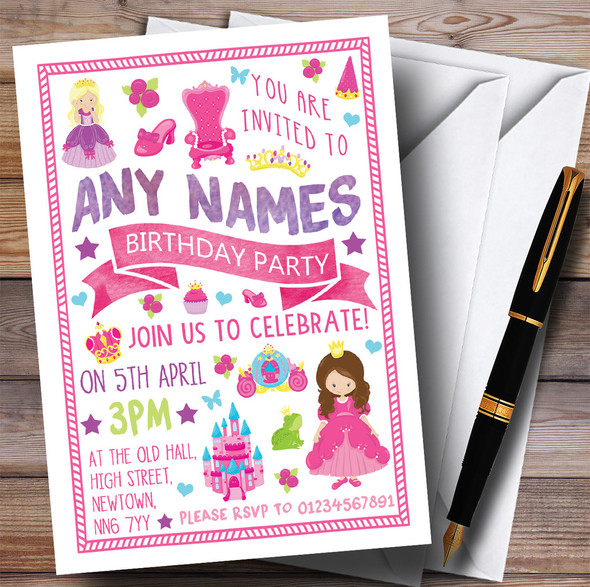 Princess Castle Heart Shoe Children's Birthday Party Invitations