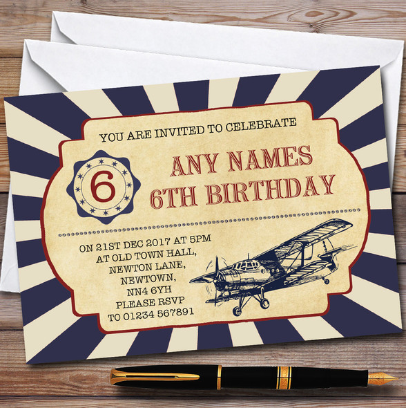 Vintage Air Force Aeroplane Children's Birthday Party Invitations