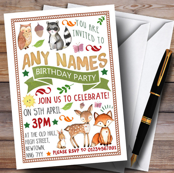 Woodland Animals Forest Children's Birthday Party Invitations
