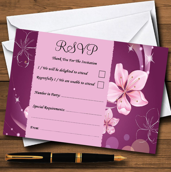 Purple Pink Flowers Personalized RSVP Cards