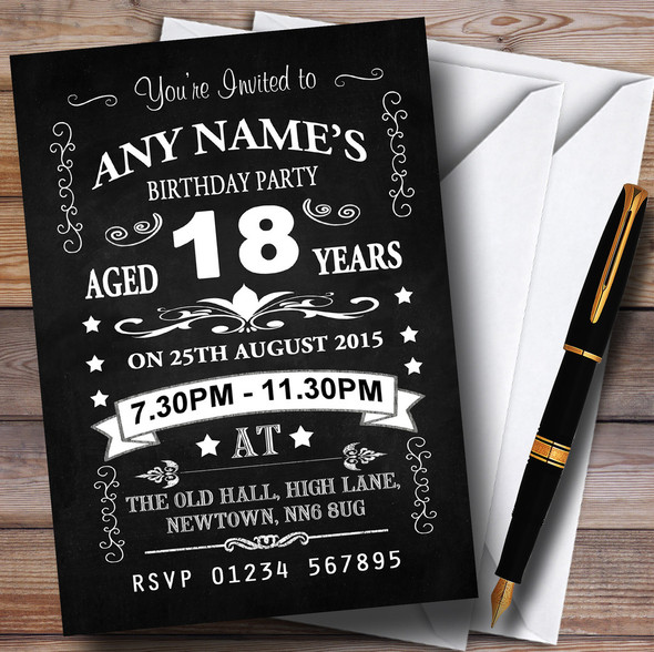 Vintage Chalkboard Style Black And White 18Th Birthday Party Personalized Invitations