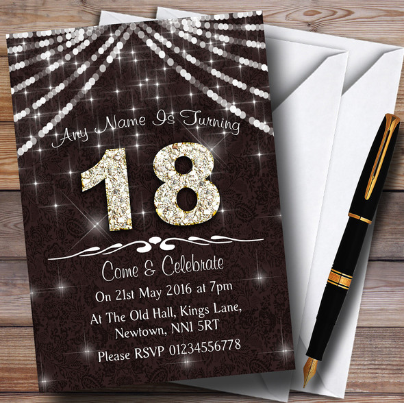 18Th Brown & White Bling Sparkle Birthday Party Personalized Invitations