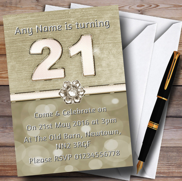 Titanium Gold And White 21St Personalized Birthday Party Invitations