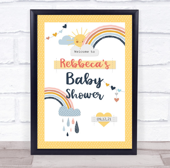 Baby Shower Welcome Cute Rainbow Sun And Cloud Personalized Event Party Sign