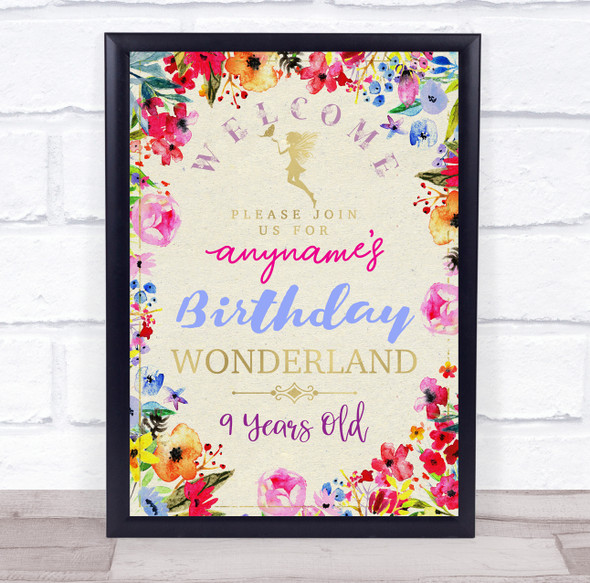 Birthday Wonderland Fairy Floral Border Personalized Event Party Decoration Sign
