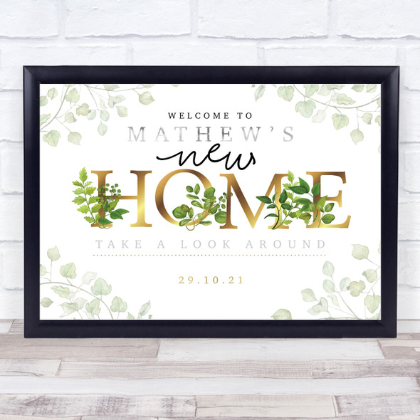 New Home Housewarming Gold & Vine Personalized Event Party Decoration Sign