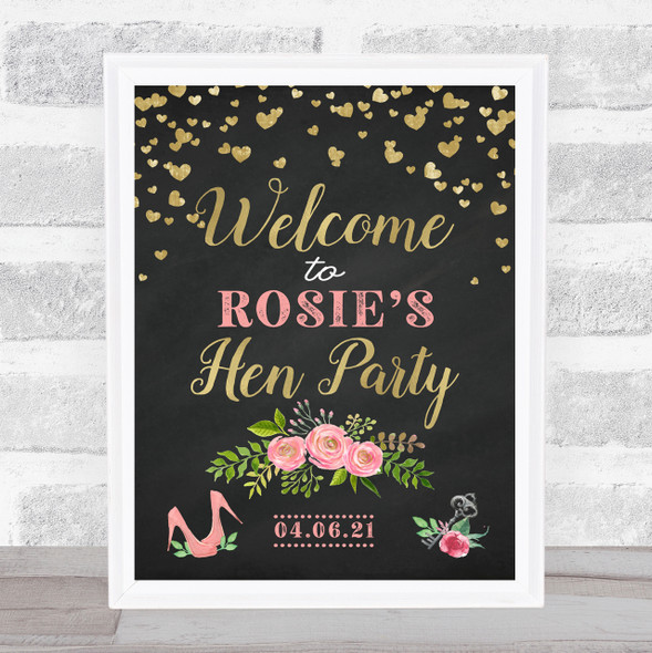 Rose Gold Hen Do Chalk & Watercolor Personalized Event Party Decoration Sign