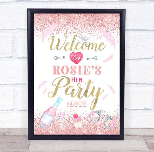 Rose Gold Sparkles & Watercolor Hen Personalized Event Party Decoration Sign