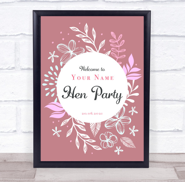 Welcome To Hen Pink Floral Circle Personalized Event Party Decoration Sign