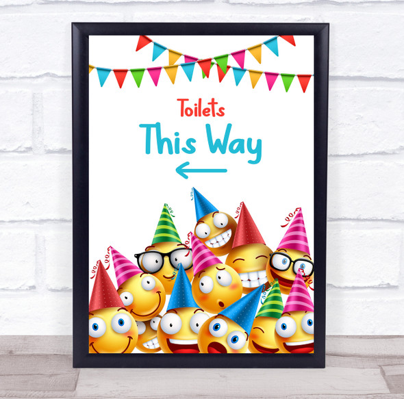 Yellow Smiley Faces Toilets This Way Left Personalized Event Party Sign