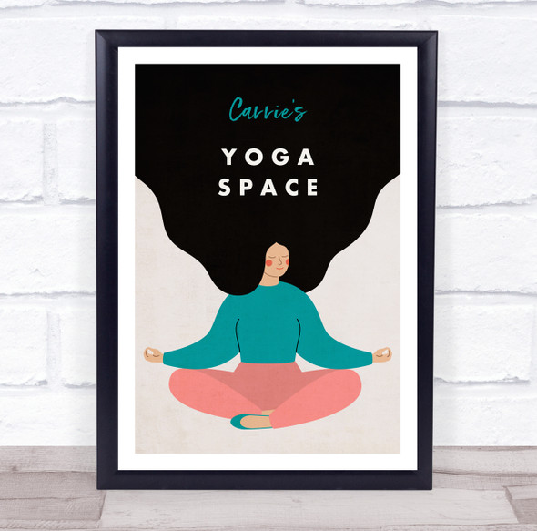 Dark Hair Woman Meditation Yoga Gym Space Room Personalized Wall Art Sign