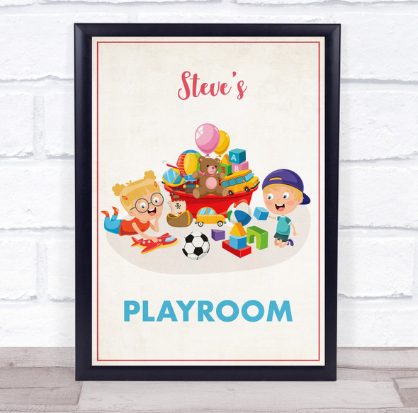 Blonde Kids On Floor Toys Play Room Personalized Wall Art Sign