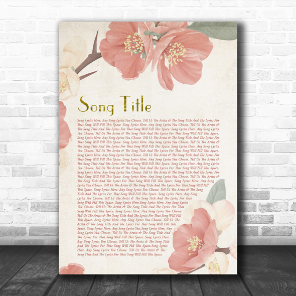 Dusky Pink Floral Script Any Song Lyric Personalized Music Wall Art Print