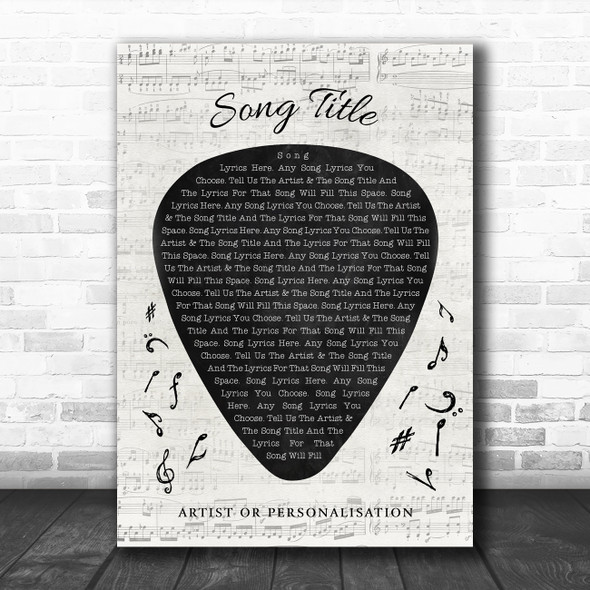 Guitar Pick Plectrum Any Song Lyric Personalized Music Wall Art Print